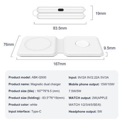 Super Slim Foldable 15W 2 In 1 Wireless Magsafe Duo Charger